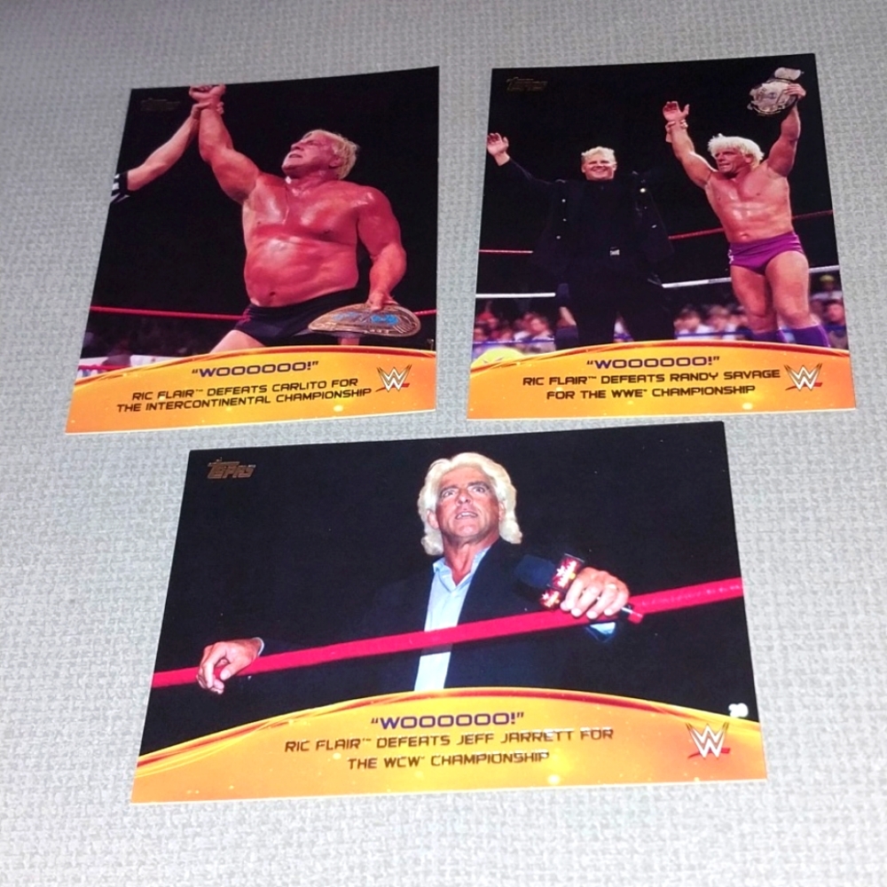 3 2015 Topps Ric Flair WWE Crowd Chants Insert Cards WOOOOOO. WCW WWF Wrestling